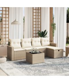 vidaXL vidaXL 6-cz. zestaw mebli ogrodowych z poduszkami, beżowy, polirattan Dārza mēbeļu komplekti