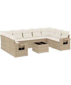 vidaXL vidaXL 10-cz. zestaw mebli ogrodowych z poduszkami, beżowy, polirattan Dārza mēbeļu komplekti