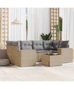 vidaXL vidaXL 7-cz. zestaw wypoczynkowy do ogrodu, z poduszkami, beżowy Dārza mēbeļu komplekti