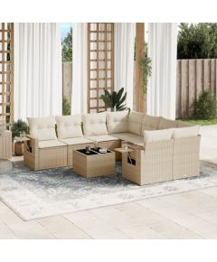 vidaXL vidaXL 9-cz. zestaw mebli ogrodowych z poduszkami, beżowy, polirattan Dārza mēbeļu komplekti