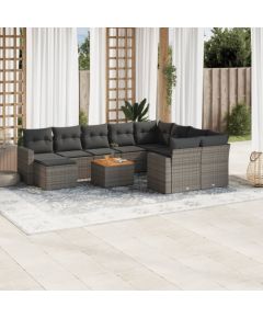 vidaXL vidaXL 11-cz. zestaw mebli ogrodowych z poduszkami, szary rattan PE Dārza mēbeļu komplekti