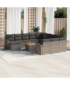 vidaXL vidaXL 13-cz. zestaw mebli ogrodowych z poduszkami, szary, polirattan Dārza mēbeļu komplekti