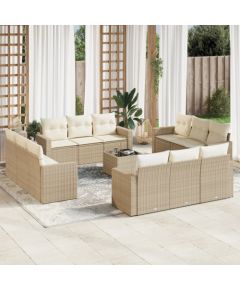 vidaXL vidaXL 13-cz. zestaw mebli ogrodowych z poduszkami, beżowy, polirattan Dārza mēbeļu komplekti