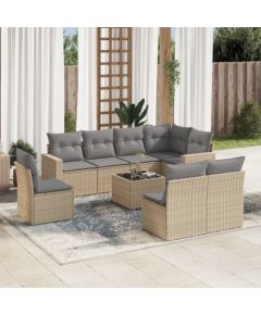 vidaXL vidaXL 9-cz. zestaw mebli ogrodowych z poduszkami, beżowy, polirattan Dārza mēbeļu komplekti