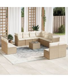 vidaXL vidaXL 12-cz. zestaw mebli ogrodowych z poduszkami, beżowy, polirattan Dārza mēbeļu komplekti