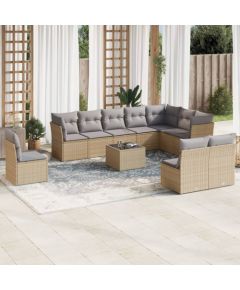 vidaXL vidaXL 11-cz. zestaw mebli ogrodowych z poduszkami, beżowy, polirattan Dārza mēbeļu komplekti