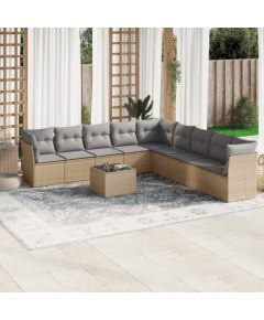 vidaXL vidaXL 10-cz. zestaw mebli ogrodowych z poduszkami, beżowy, polirattan Dārza mēbeļu komplekti