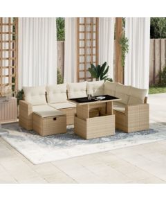 vidaXL vidaXL 8-cz. zestaw mebli ogrodowych z poduszkami, beżowy, polirattan Dārza mēbeļu komplekti