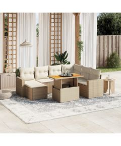 vidaXL vidaXL 8-cz. zestaw mebli ogrodowych z poduszkami, beżowy, polirattan Dārza mēbeļu komplekti