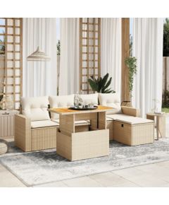 vidaXL vidaXL 6-cz. zestaw mebli ogrodowych z poduszkami, beżowy, polirattan Dārza mēbeļu komplekti