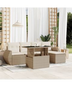 vidaXL vidaXL 6-cz. zestaw mebli ogrodowych z poduszkami, beżowy, polirattan Dārza mēbeļu komplekti