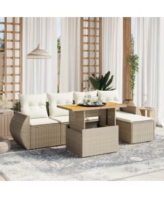 vidaXL vidaXL 6-cz. zestaw mebli ogrodowych z poduszkami, beżowy, polirattan Dārza mēbeļu komplekti