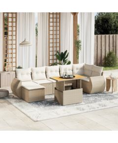 vidaXL vidaXL 8-cz. zestaw mebli ogrodowych z poduszkami, beżowy, polirattan Dārza mēbeļu komplekti