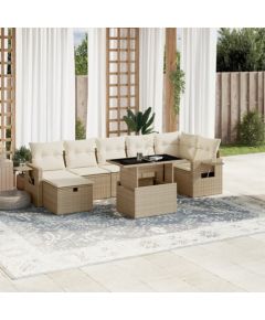 vidaXL vidaXL 8-cz. zestaw mebli ogrodowych z poduszkami, beżowy, polirattan Dārza mēbeļu komplekti