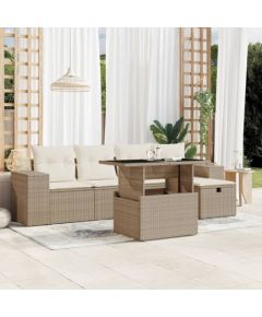 vidaXL vidaXL 6-cz. zestaw mebli ogrodowych z poduszkami, beżowy, polirattan Dārza mēbeļu komplekti