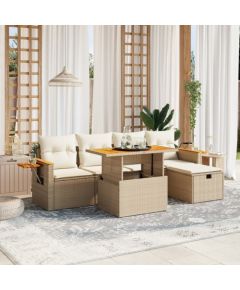 vidaXL vidaXL 6-cz. zestaw mebli ogrodowych z poduszkami, beżowy, polirattan Dārza mēbeļu komplekti