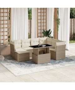 vidaXL vidaXL 8-cz. zestaw mebli ogrodowych z poduszkami, beżowy, polirattan Dārza mēbeļu komplekti