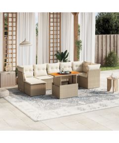 vidaXL vidaXL 8-cz. zestaw mebli ogrodowych z poduszkami, beżowy, polirattan Dārza mēbeļu komplekti