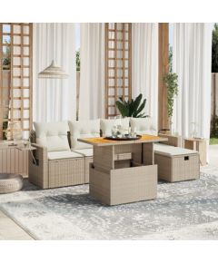 vidaXL vidaXL 6-cz. zestaw mebli ogrodowych z poduszkami, beżowy, polirattan Dārza mēbeļu komplekti