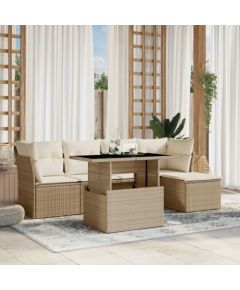 vidaXL vidaXL 6-cz. zestaw mebli ogrodowych z poduszkami, beżowy, polirattan Dārza mēbeļu komplekti