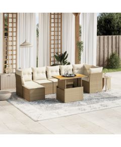 vidaXL vidaXL 8-cz. zestaw mebli ogrodowych z poduszkami, beżowy, polirattan Dārza mēbeļu komplekti