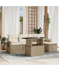 vidaXL vidaXL 6-cz. zestaw mebli ogrodowych z poduszkami, beżowy, polirattan Dārza mēbeļu komplekti