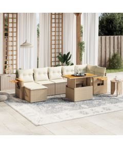 vidaXL vidaXL 8-cz. zestaw mebli ogrodowych z poduszkami, beżowy, polirattan Dārza mēbeļu komplekti