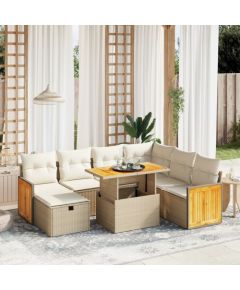 vidaXL vidaXL 8-cz. zestaw mebli ogrodowych z poduszkami, beżowy, polirattan Dārza mēbeļu komplekti