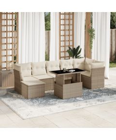 vidaXL vidaXL 8-cz. zestaw mebli ogrodowych z poduszkami, beżowy, polirattan Dārza mēbeļu komplekti