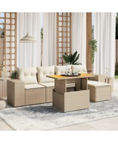 vidaXL vidaXL 6-cz. zestaw mebli ogrodowych z poduszkami, beżowy, polirattan Dārza mēbeļu komplekti