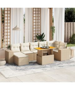 vidaXL vidaXL 8-cz. zestaw mebli ogrodowych z poduszkami, beżowy, polirattan Dārza mēbeļu komplekti