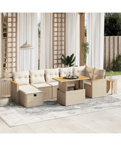 vidaXL vidaXL 8-cz. zestaw mebli ogrodowych z poduszkami, beżowy, polirattan Dārza mēbeļu komplekti