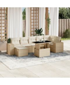 vidaXL vidaXL 8-cz. zestaw mebli ogrodowych z poduszkami, beżowy, polirattan Dārza mēbeļu komplekti