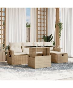 vidaXL vidaXL 6-cz. zestaw mebli ogrodowych z poduszkami, beżowy, polirattan Dārza mēbeļu komplekti