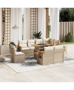 vidaXL vidaXL 9-cz. zestaw mebli ogrodowych z poduszkami, beżowy, polirattan Dārza mēbeļu komplekti