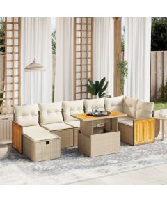 vidaXL vidaXL 8-cz. zestaw mebli ogrodowych z poduszkami, beżowy, polirattan Dārza mēbeļu komplekti