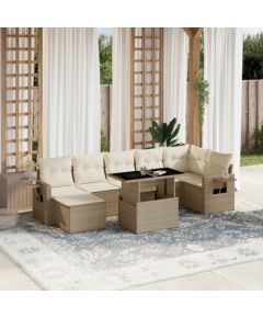 vidaXL vidaXL 8-cz. zestaw mebli ogrodowych z poduszkami, beżowy, polirattan Dārza mēbeļu komplekti