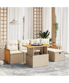 vidaXL vidaXL 6-cz. zestaw mebli ogrodowych z poduszkami, beżowy, polirattan Dārza mēbeļu komplekti