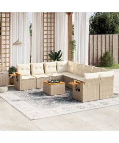 vidaXL vidaXL 9-cz. zestaw mebli ogrodowych z poduszkami, beżowy, polirattan Dārza mēbeļu komplekti