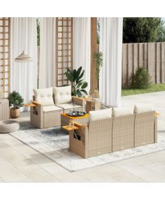 vidaXL vidaXL 6-cz. zestaw mebli ogrodowych z poduszkami, beżowy, polirattan Dārza mēbeļu komplekti