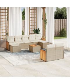 vidaXL vidaXL 10-cz. zestaw mebli ogrodowych z poduszkami, beżowy, polirattan Dārza mēbeļu komplekti