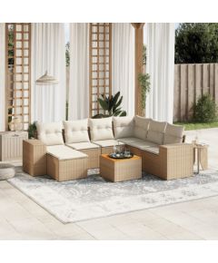 vidaXL vidaXL 8-cz. zestaw mebli ogrodowych z poduszkami, beżowy, polirattan Dārza mēbeļu komplekti