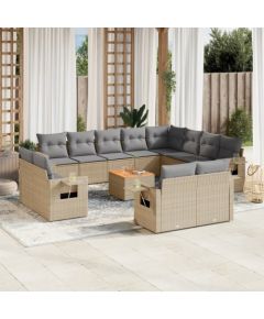 vidaXL vidaXL 13-cz. zestaw mebli ogrodowych z poduszkami, beżowy, polirattan Dārza mēbeļu komplekti