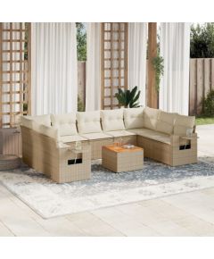 vidaXL vidaXL 10-cz. zestaw mebli ogrodowych z poduszkami, beżowy, polirattan Dārza mēbeļu komplekti