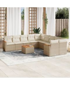 vidaXL vidaXL 11-cz. zestaw mebli ogrodowych z poduszkami, beżowy, polirattan Dārza mēbeļu komplekti