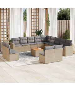 vidaXL vidaXL 14-cz. zestaw mebli ogrodowych z poduszkami, beżowy, polirattan Dārza mēbeļu komplekti