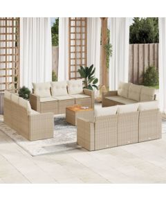 vidaXL vidaXL 13-cz. zestaw mebli ogrodowych z poduszkami, beżowy, polirattan Dārza mēbeļu komplekti