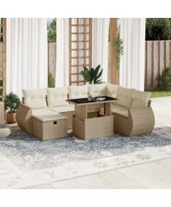 vidaXL vidaXL 8-cz. zestaw mebli ogrodowych z poduszkami, beżowy, polirattan Dārza mēbeļu komplekti