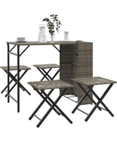 vidaXL 5-cz. zestaw mebli ogrodowych, składany, szary, polirattan Dārza mēbeļu komplekti