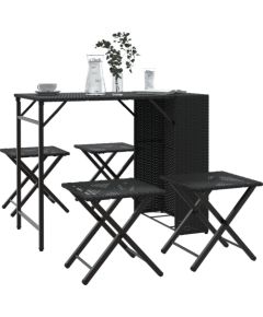 vidaXL 5-cz. zestaw mebli ogrodowych, składany, czarny, polirattan Dārza mēbeļu komplekti